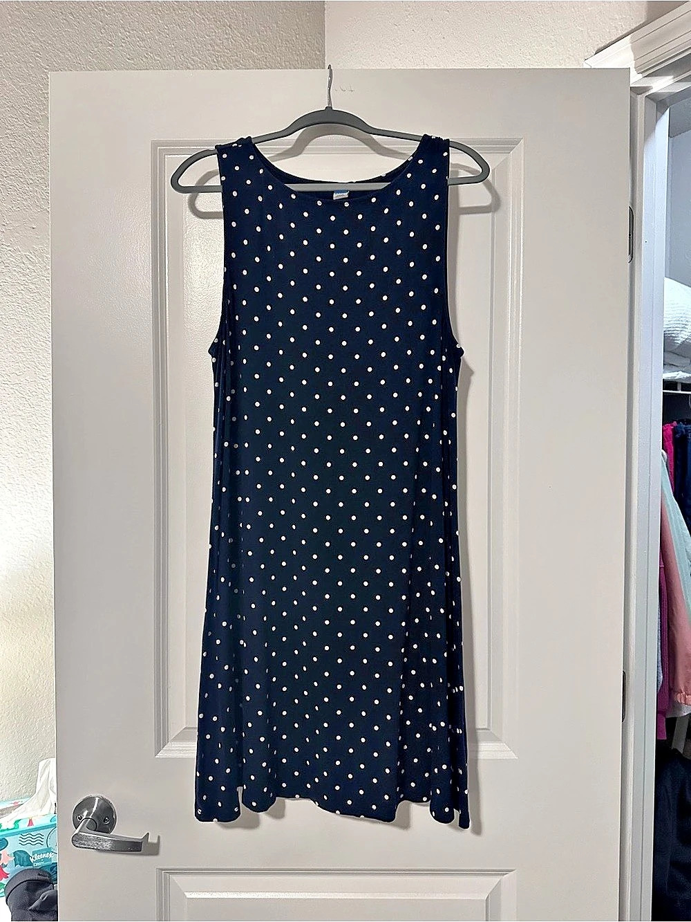 Old Navy Sleeveless Jersey-Knit Swing Dress Blue & White Size Large